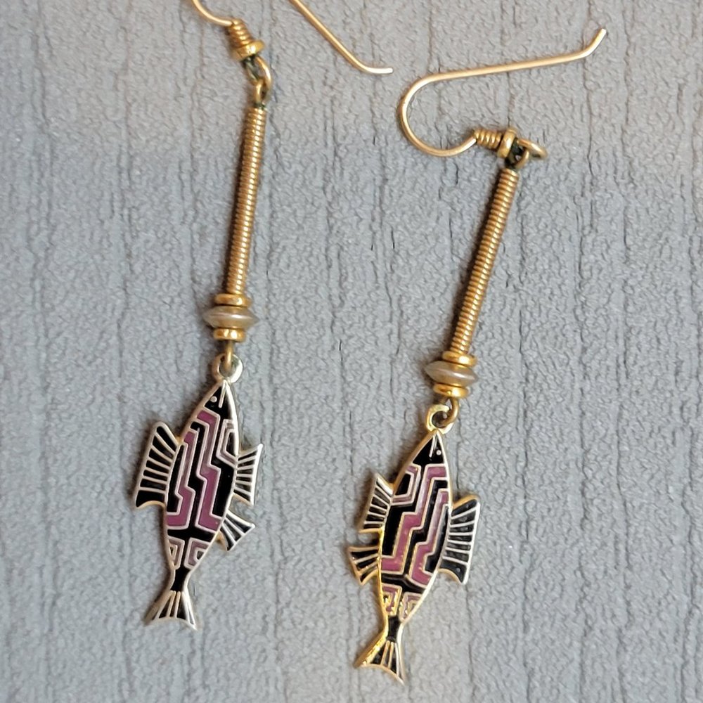 **RARE** Vintage Laurel Burch Fish Wire Dangle Earrings